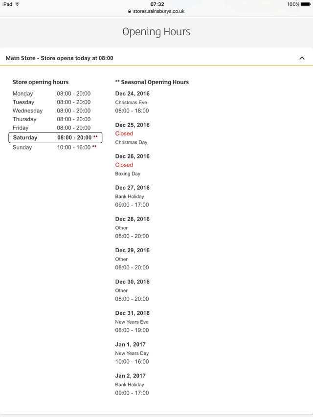 Sainsburys Festive Season opening times image